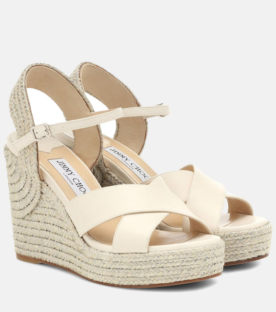 Jimmy Choo Dellena 100 leather-trimmed espadrilles