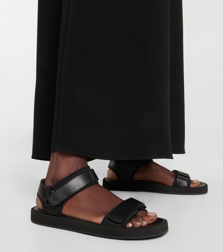 The Row Hook and Loop leather sandals - Black Flat Sandals