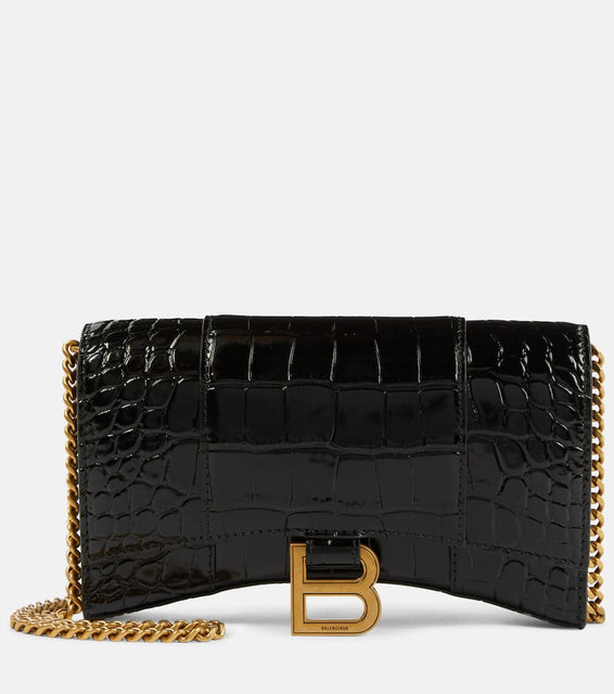 Balenciaga Hourglass croc-effect leather wallet on chain. Shop Balenciaga Shoulder Bags for women now.