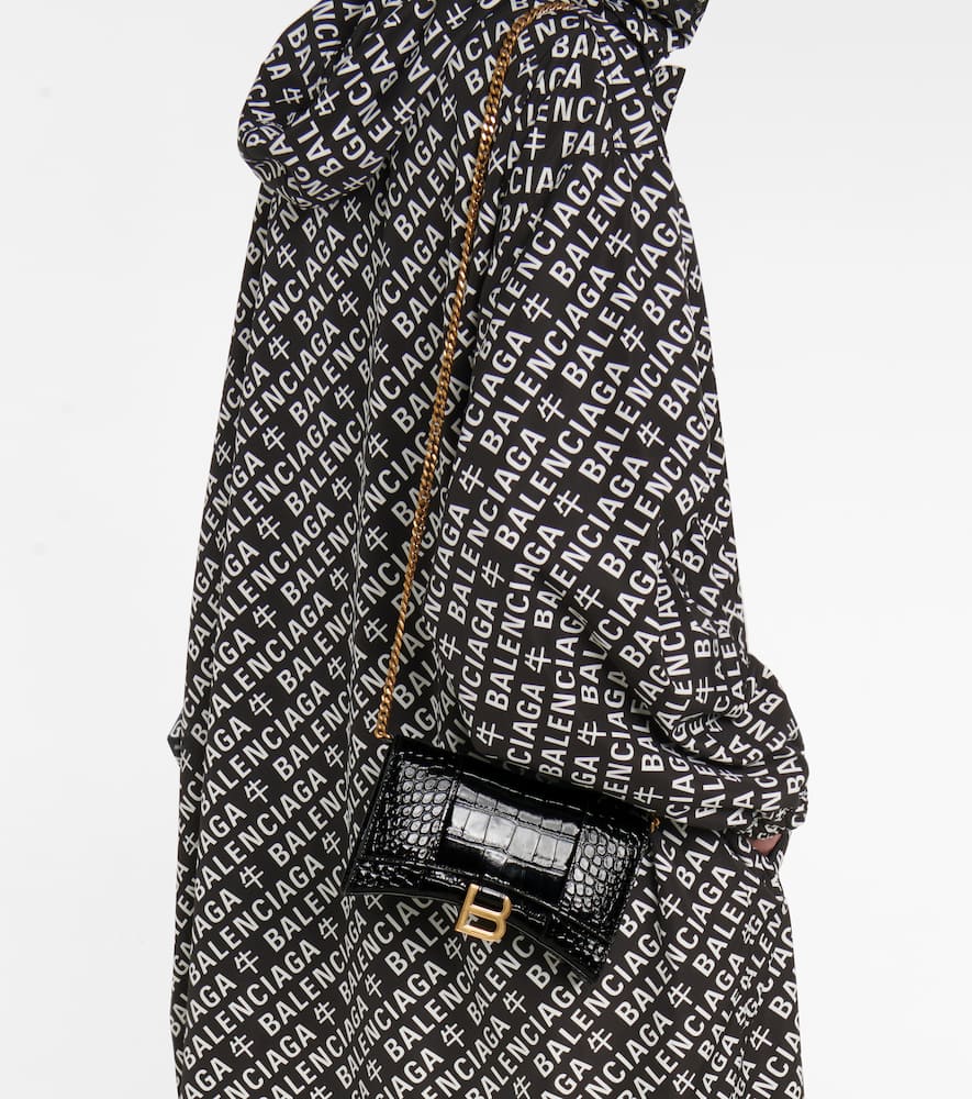 Balenciaga Hourglass croc-effect leather wallet on chain