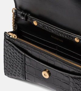 Balenciaga Hourglass croc-effect leather wallet on chain