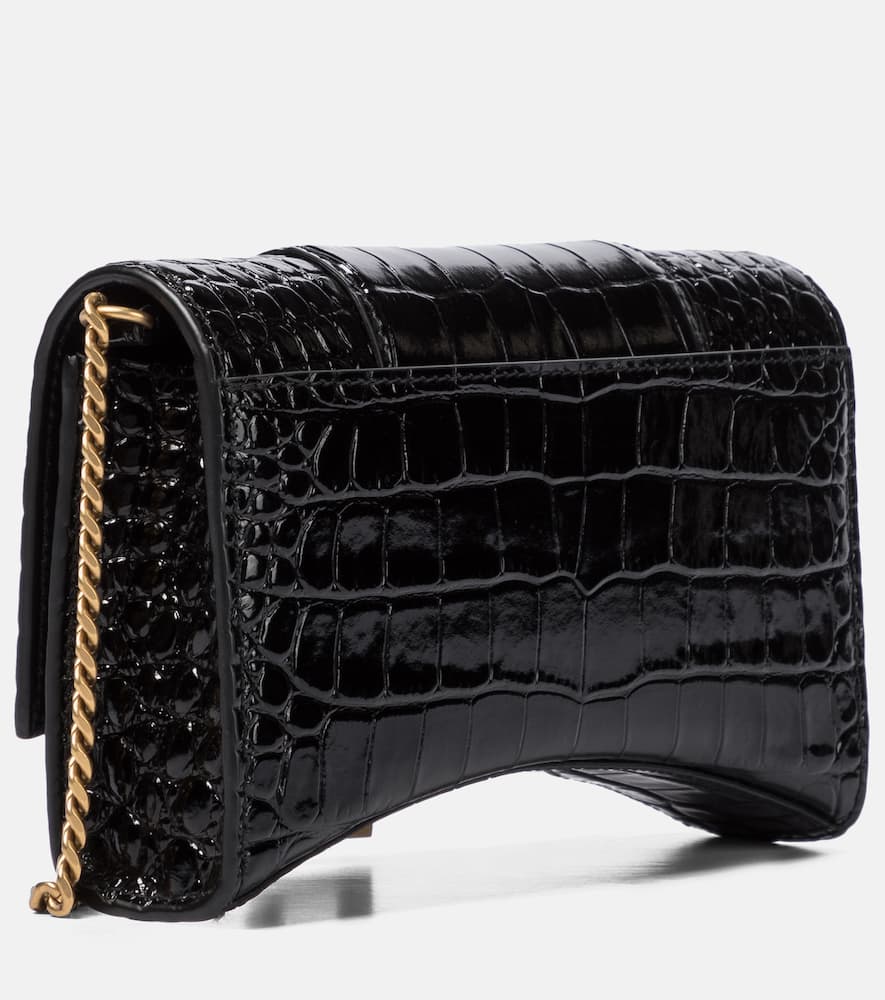 Balenciaga Hourglass croc-effect leather wallet on chain