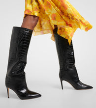Paris Texas Croc-effect leather knee-high boots