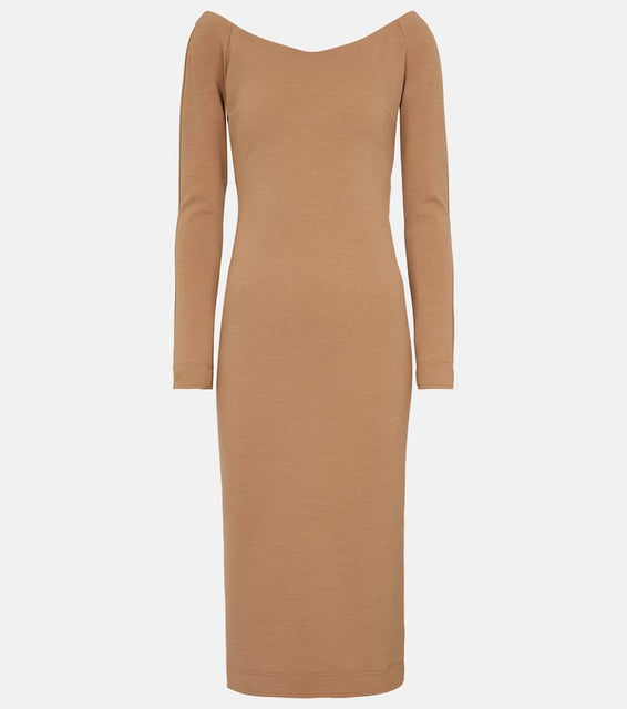 Fendi Off-shoulder wool jersey midi dress