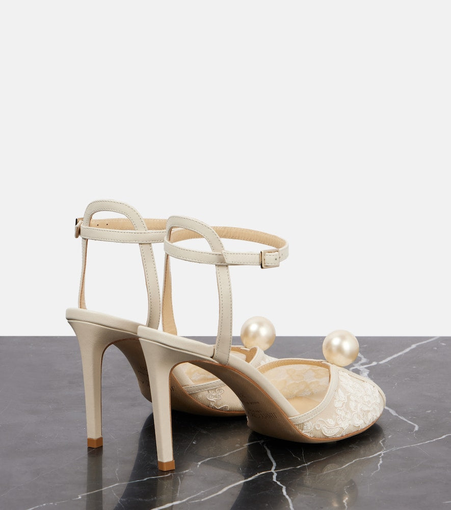 Jimmy Choo Sacora 85 leather and lace sandals