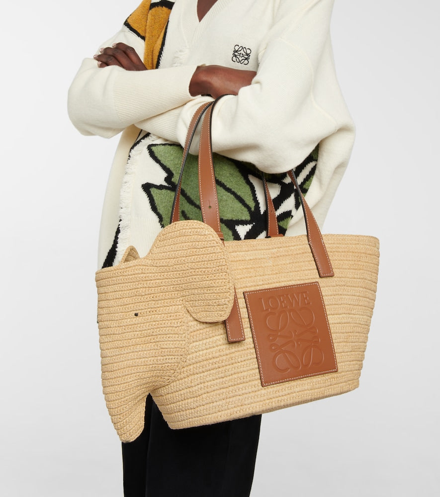 Loewe Elephant Basket raffia tote bag