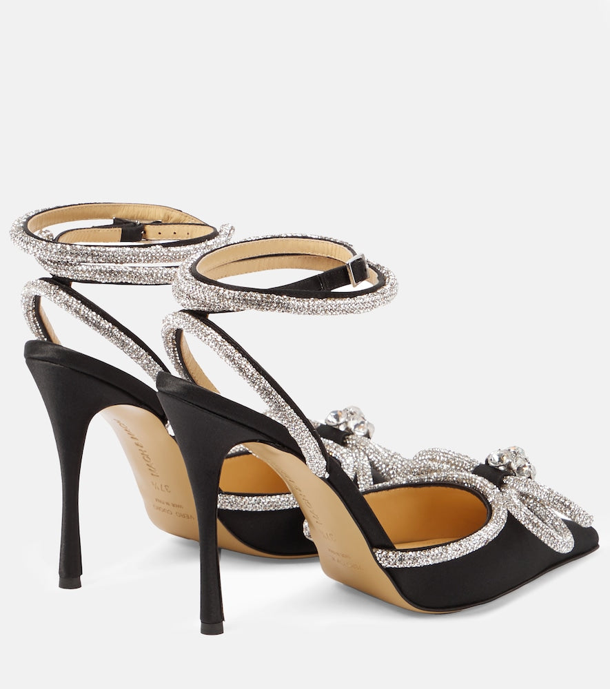 Mach & Mach Double Bow embellished satin pumps