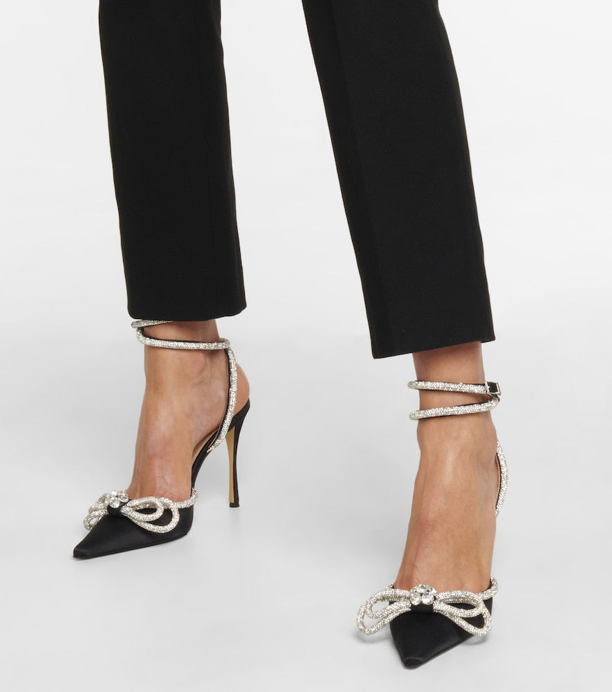 Mach & Mach Double Bow embellished satin pumps