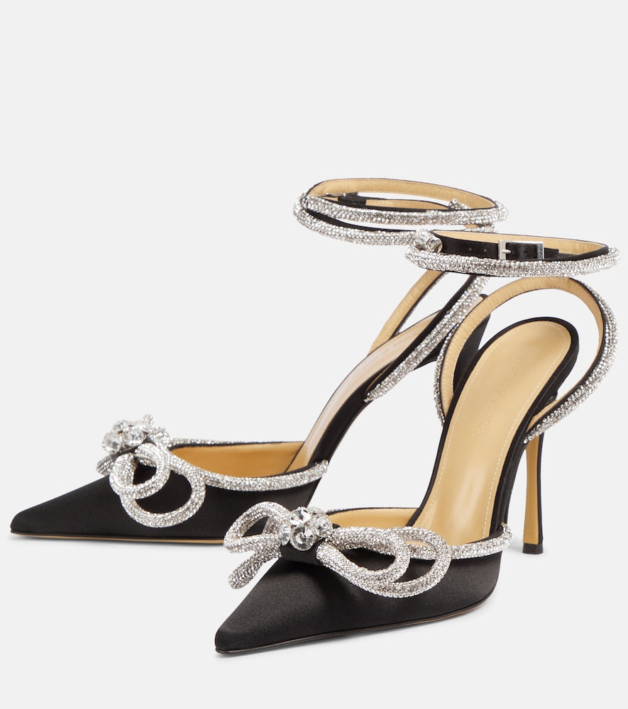 Mach & Mach Double Bow embellished satin pumps