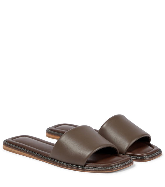 Brunello Cucinelli Embellished leather slides