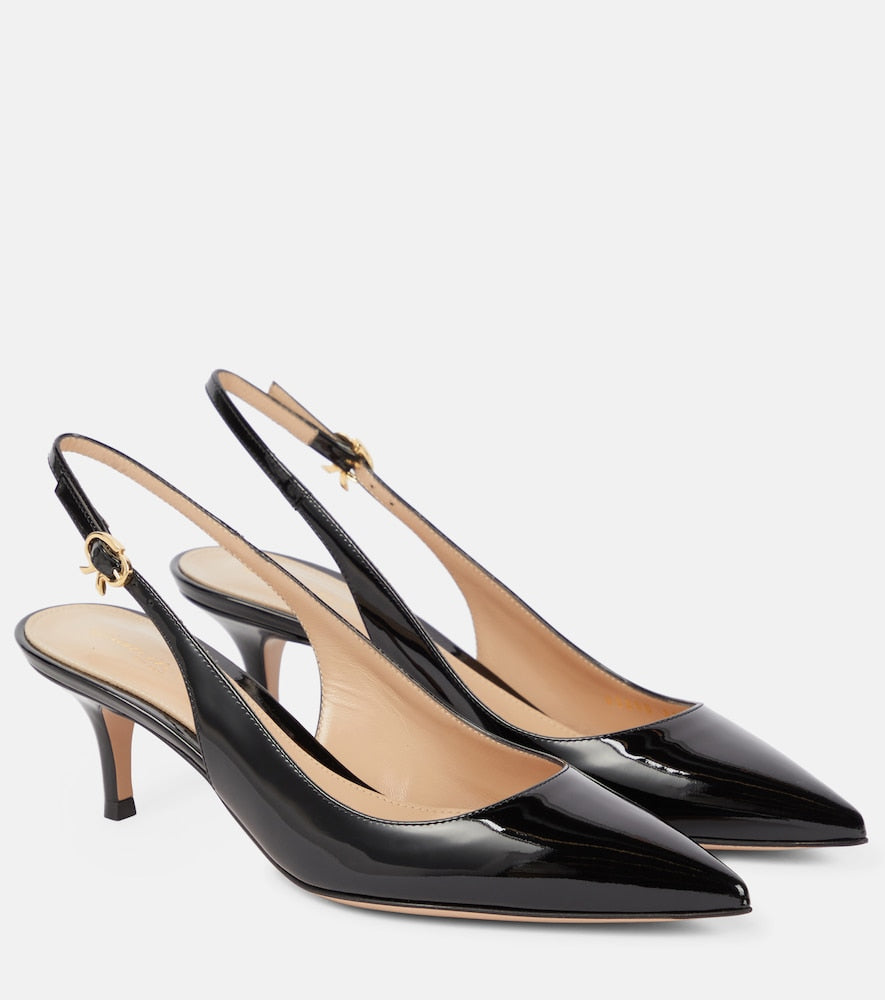 Gianvito Rossi Ribbon Sling 55 leather slingback pumps - Gianvito Rossi Ribbon Sling 55 皮革露跟高跟鞋
