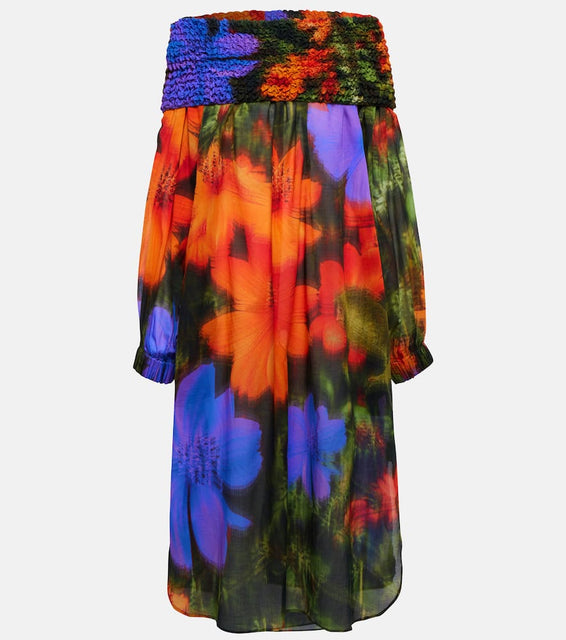 Dries Van Noten Smocked cotton midi dress