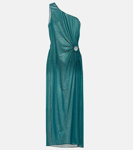 Oseree Lamé one-shoulder midi dress