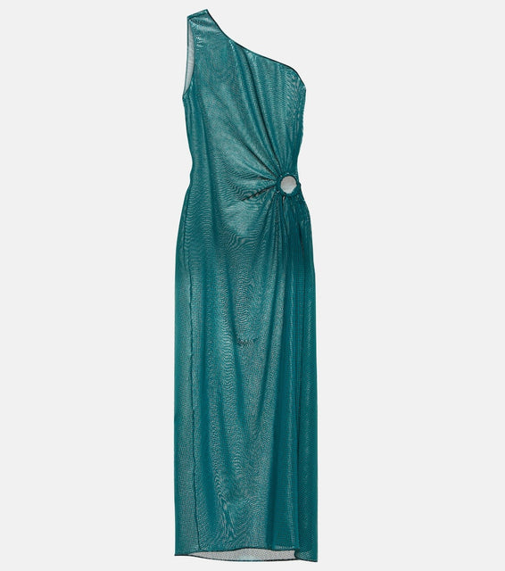 Oseree Lamé one-shoulder midi dress