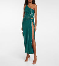 Oseree Lamé one-shoulder midi dress