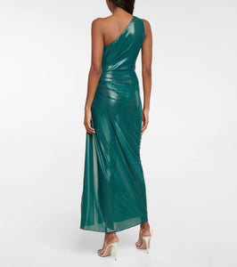 Oseree Lamé one-shoulder midi dress