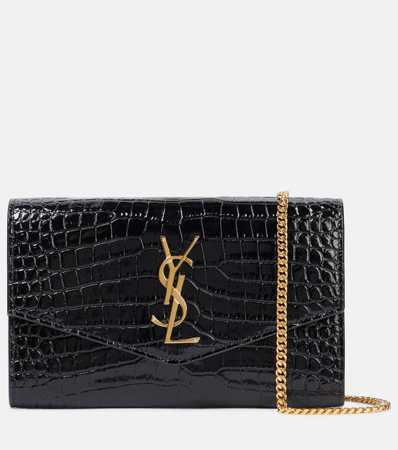 Saint Laurent Uptown croc-effect leather wallet on chain. Shop Saint Laurent Clutches for women now.