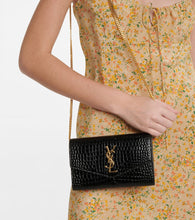 Saint Laurent Uptown croc-effect leather wallet on chain