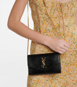 Saint Laurent Uptown croc-effect leather wallet on chain