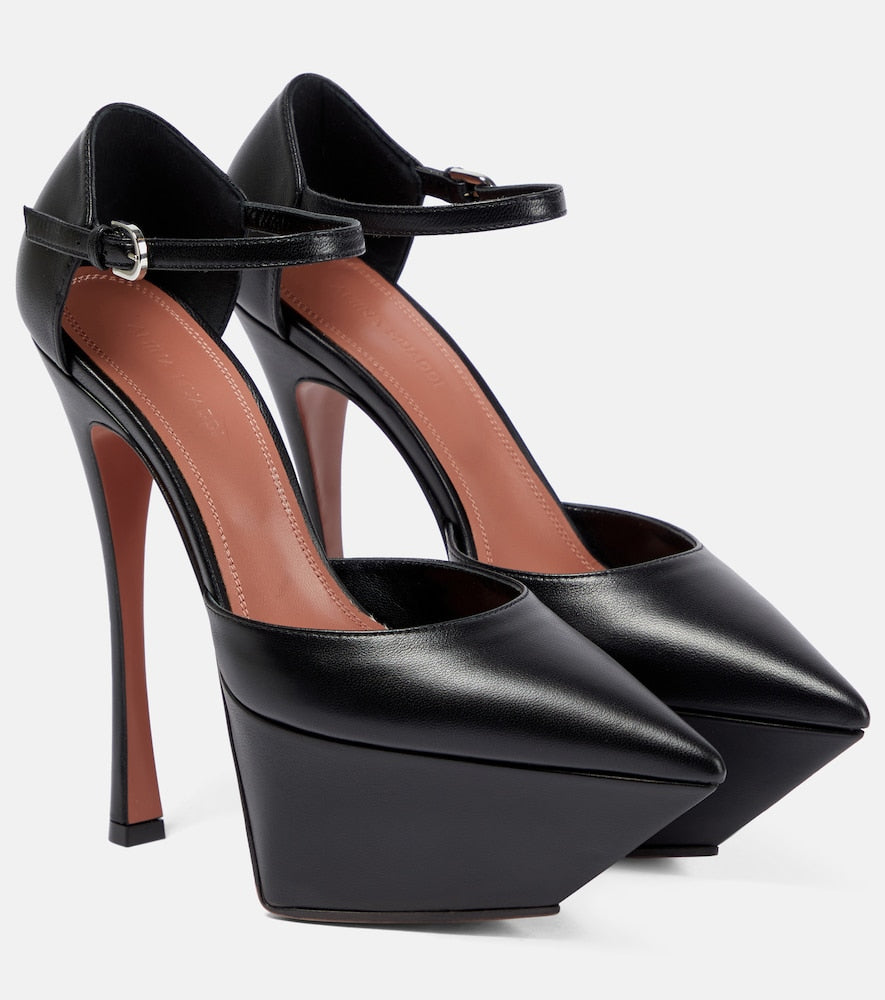 Amina Muaddi Angelica leather platform pumps - Amina Muaddi Angelica 皮革厚底高跟鞋