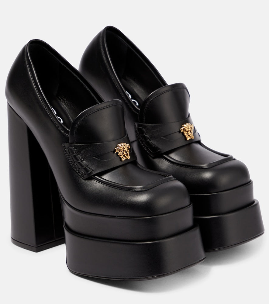 Versace Aevitas leather platform loafer pumps