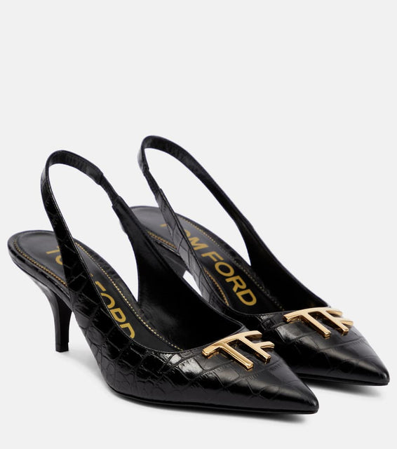 Tom Ford Croc-effect leather slingback pumps