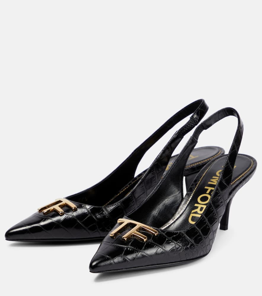 Tom Ford Croc-effect leather slingback pumps