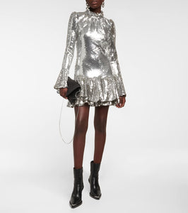 Rabanne Ruffle-trimmed sequined minidress