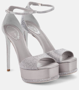 Rene Caovilla Embellished satin platform sandals