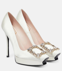 Roger Vivier Flower Strass satin platform pumps