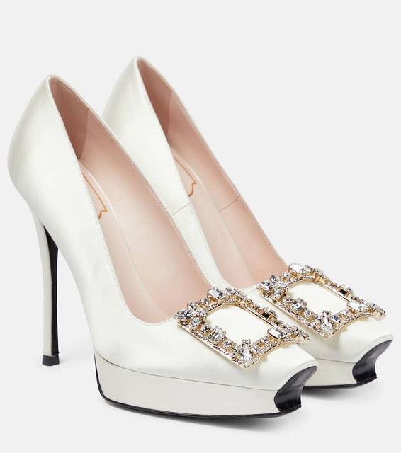 Roger Vivier Flower Strass satin platform pumps