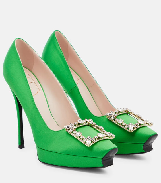 Roger Vivier Flower Strass satin platform pumps