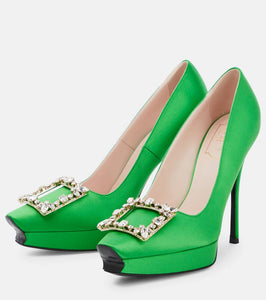 Roger Vivier Flower Strass satin platform pumps