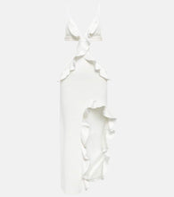 David Koma Ruffle-trimmed asymmetrical cutout midi dress