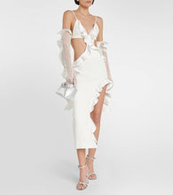 David Koma Ruffle-trimmed asymmetrical cutout midi dress