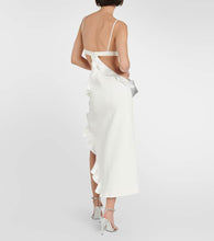 David Koma Ruffle-trimmed asymmetrical cutout midi dress