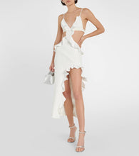 David Koma Ruffle-trimmed asymmetrical cutout midi dress