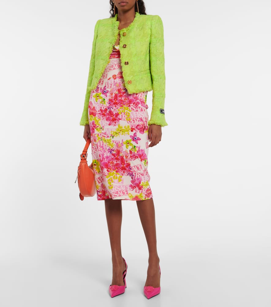 Versace Logo floral crêpe midi dress