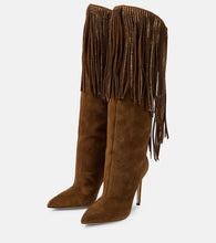 Paris Texas Fringed embellished suede knee-high boots