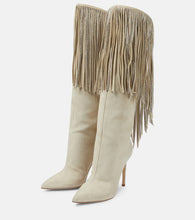 Paris Texas Fringed embellished suede knee-high boots