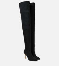 Balmain Moneta monogram mesh over-the-knee boots