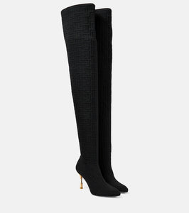 Balmain Moneta monogram mesh over-the-knee boots