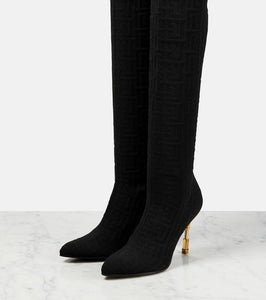 Balmain Moneta monogram mesh over-the-knee boots