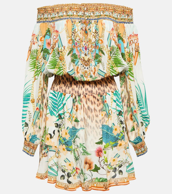 Camilla Off-the-shoulder silk minidress