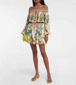 Camilla Off-the-shoulder silk minidress