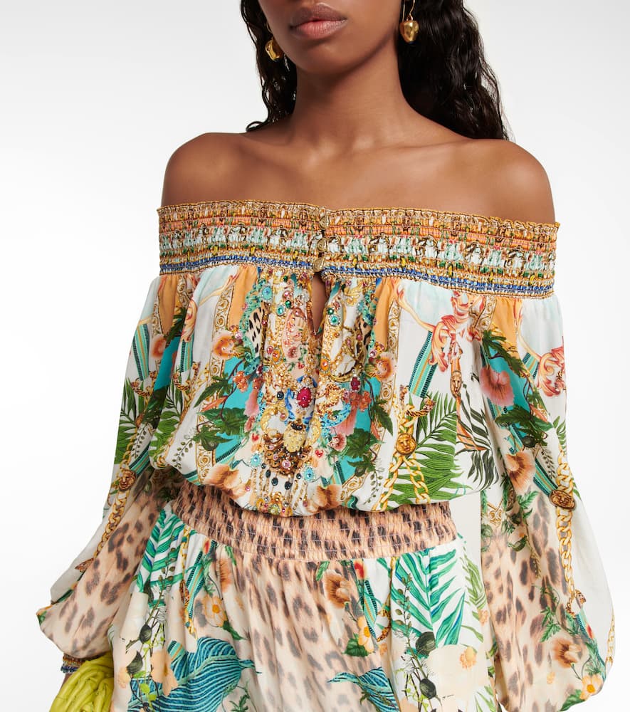 Camilla Off-the-shoulder silk minidress