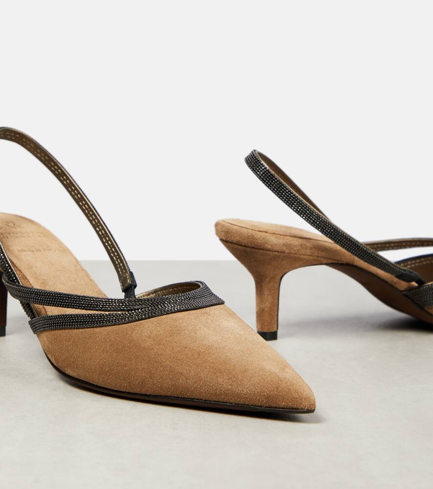 Brunello Cucinelli City embellished suede slingback pumps