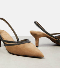 Brunello Cucinelli City embellished suede slingback pumps