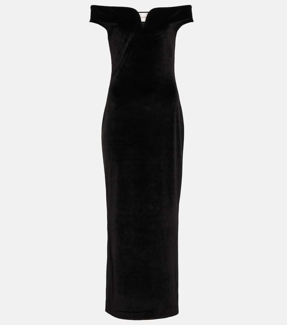 Nanushka Lucy off-shoulder velvet maxi dress