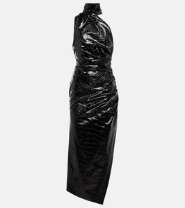 Alaia Asymmetric croc-effect midi dress